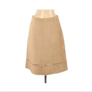 Ann Taylor LOFT‎ Genuine Leather Skirt 6P Camel Suede A-Line Eyelet Hem Luxe